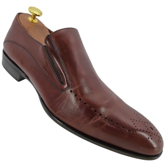 Mezlan Spain Men size 9 Burnished Brown Calf Leather Dress Shoes Slip-on Loafers - Picture 3 of 13